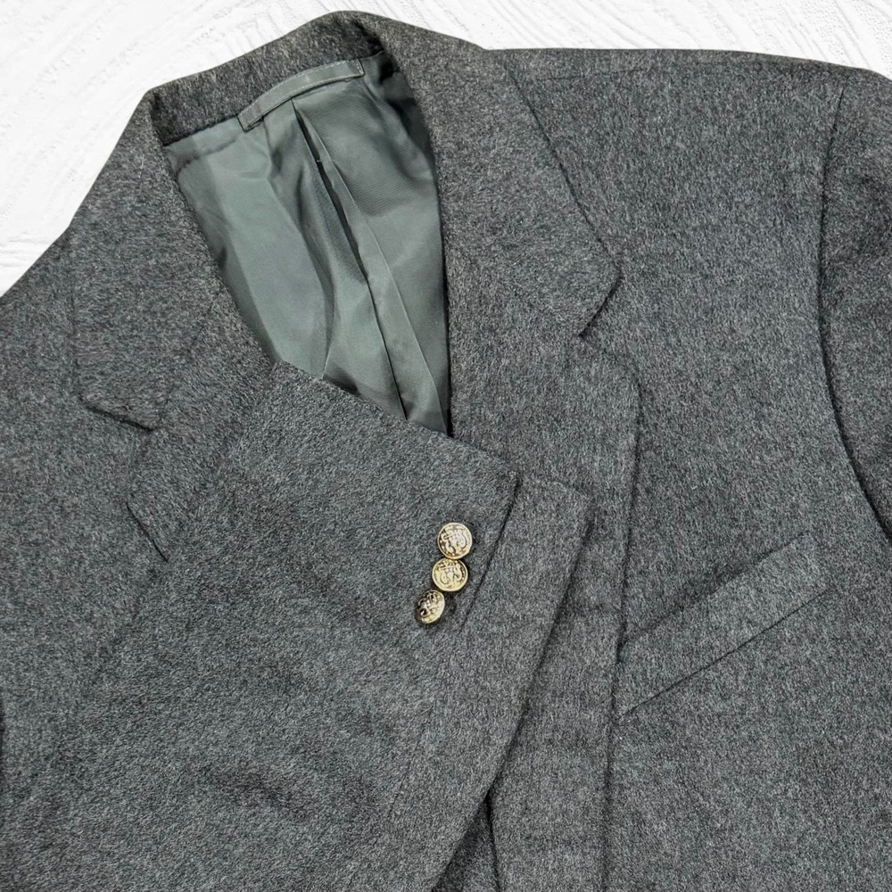 Genuine Crombie Cashmere Cloth Hong Kong Tailored Blazer Brass buttons 44R Gray